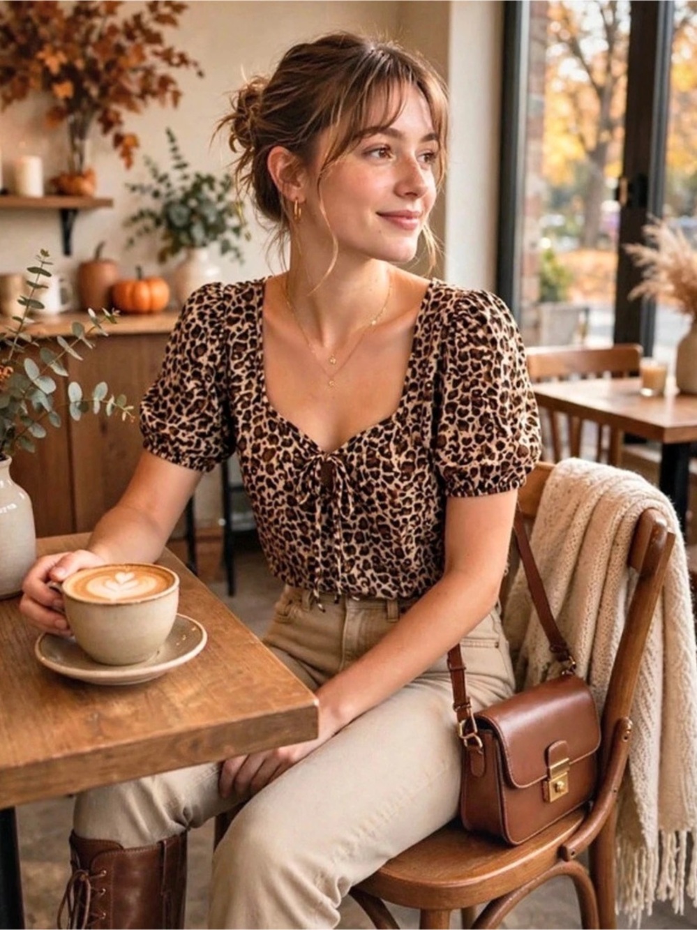 Abound Leopard Print Puff Sleeve Tie Front Crop Top XXS NWT